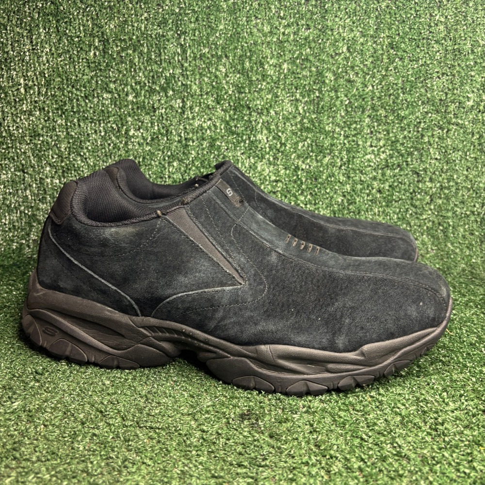 Skechers Sparta 2.0-Corbino Memory Foam Suede Slip On Sneakers Black Men 14 Wide